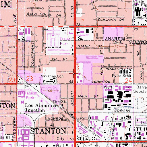 Topographic Map of Stanton Post Office, CA