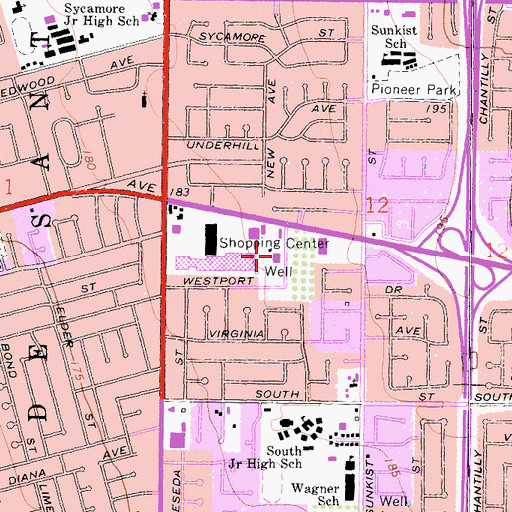 Topographic Map of Sunkist Post Office, CA
