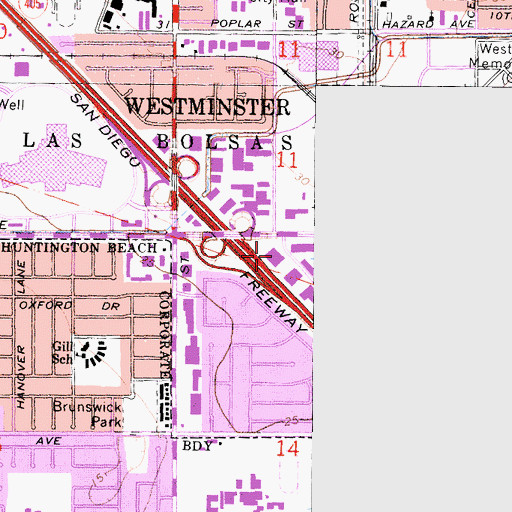 Topographic Map of Westminster Post Office, CA