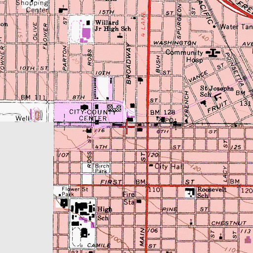 Topographic Map of First Presbyterian Church, CA