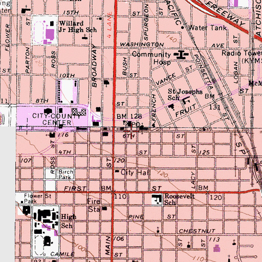 Topographic Map of First United Methodist Church, CA