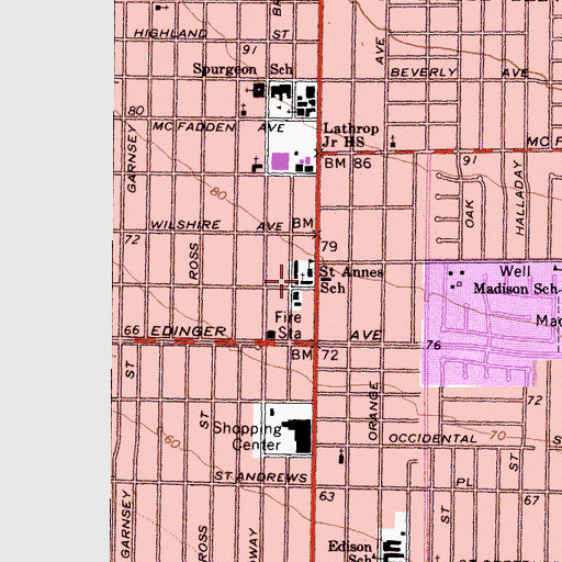 Topographic Map of Saint Anne's Church, CA