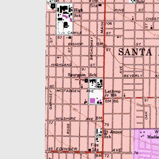 Topographic Map of Trinity Cristo Rey Church, CA