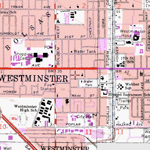 Topographic Map of Christ Church of Westminster, CA