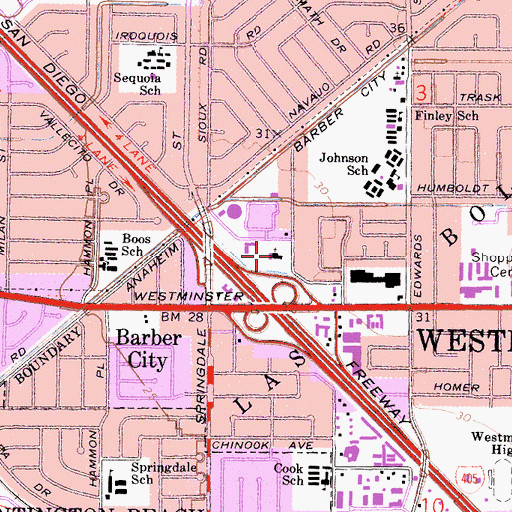 Topographic Map of Westminster Lutheran Church, CA