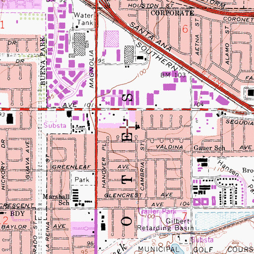 Topographic Map of Anaheim Japanese Free Methodist Church, CA