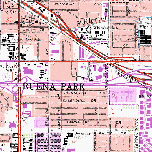 Topographic Map of First Church of the Nazarene, CA