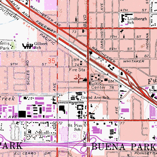 Topographic Map of First Congregational Church, CA