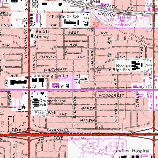 Topographic Map of Grace Bible Chapel, CA