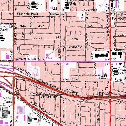 Topographic Map of Orangethorpe Christian Church, CA