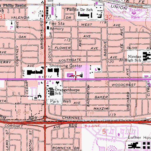 Topographic Map of True Love Lutheran Church, CA