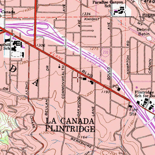 Topographic Map of La Canada Presbyterian Church, CA