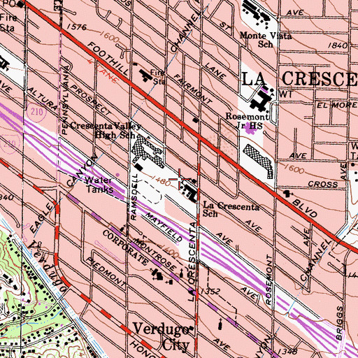 Topographic Map of La Crescenta First Baptist Church, CA