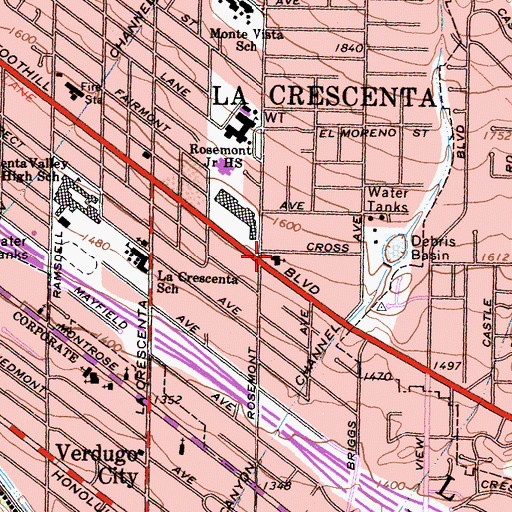 Topographic Map of Saint Luke's of the Mountains Church, CA