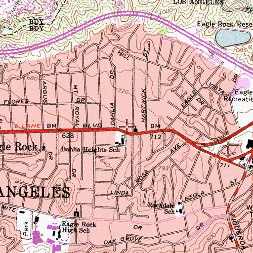 Topographic Map of Eagle Rock Baptist Church, CA