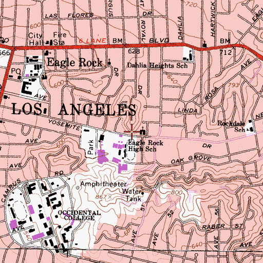Topographic Map of Eagle Rock Covenant Church, CA