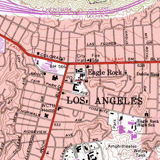 Topographic Map of Eagle Rock Lutheran Church, CA