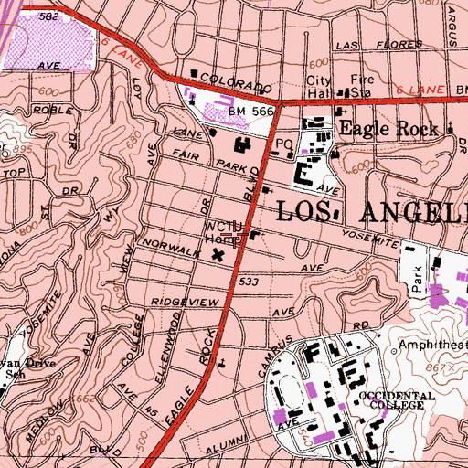 Topographic Map of Eagle Rock Presbyterian Church, CA