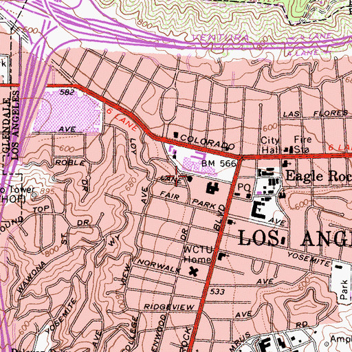 Topographic Map of Eagle Rock Seventh Day Adventist Church, CA