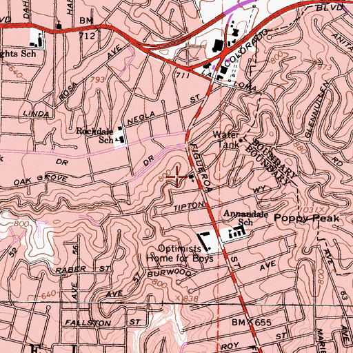 Topographic Map of Highland Park Full Gospel Church, CA