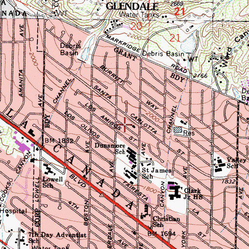 Topographic Map of Church of Religious Science, CA