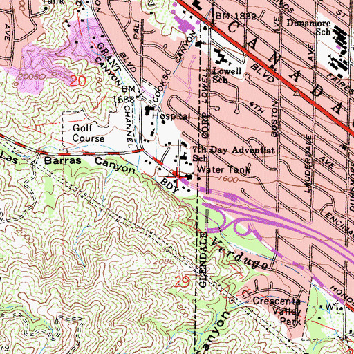 Topographic Map of La Crescenta Seventh Day Adventist Church, CA