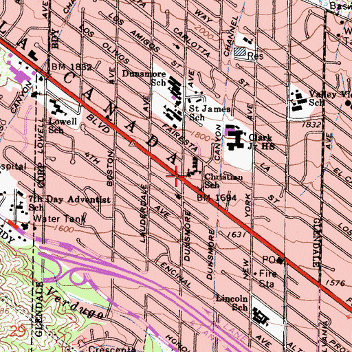 Topographic Map of Mount Olive Lutheran Church, CA