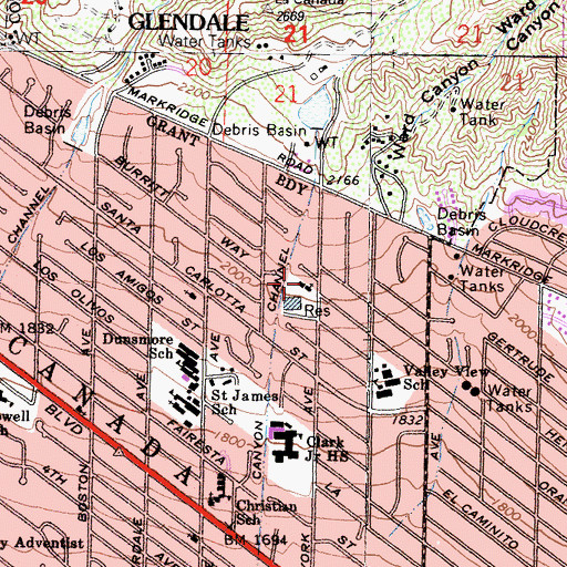 Topographic Map of New Church, CA