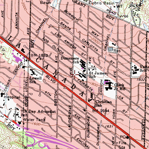 Topographic Map of Saint James Catholic Church, CA