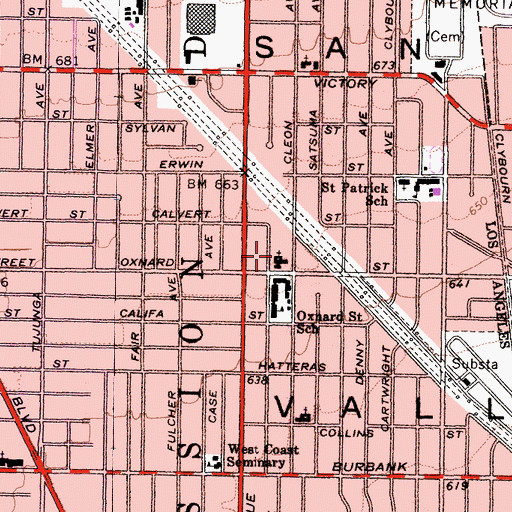 Topographic Map of East Valley Congregational Church, CA