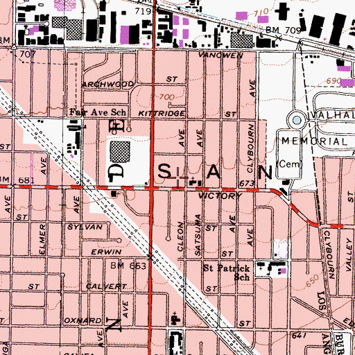 Topographic Map of First Southern Baptist Church, CA