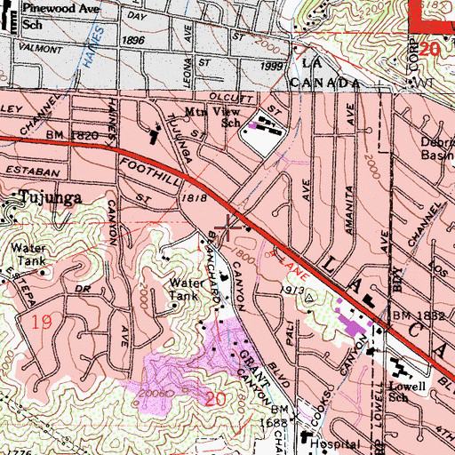 Topographic Map of Armenian Apostolic Church In Glendale, CA