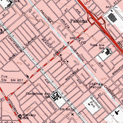 Topographic Map of Arleta Community Bible Church, CA