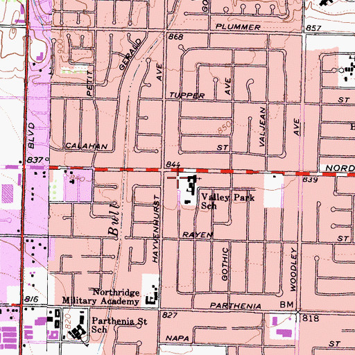 Topographic Map of Valley Park Baptist Church, CA