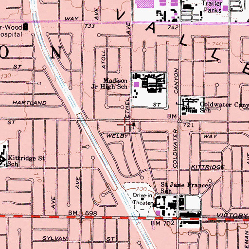 Topographic Map of Saint Paul Assyrian Chalden Church, CA