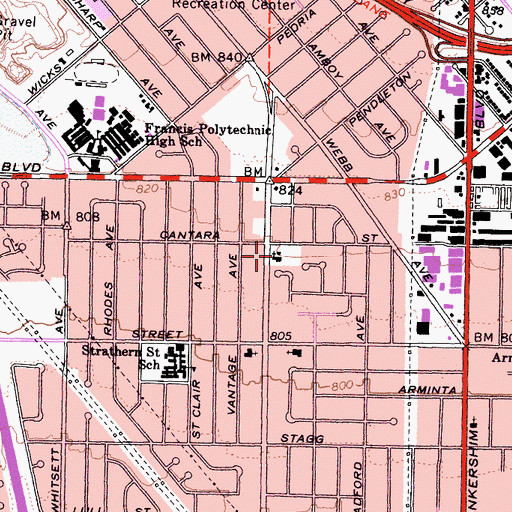 Topographic Map of Messiah Lutheran School, CA