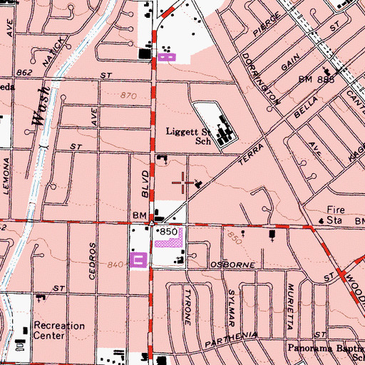 Topographic Map of El Redentor Lutheran Church, CA