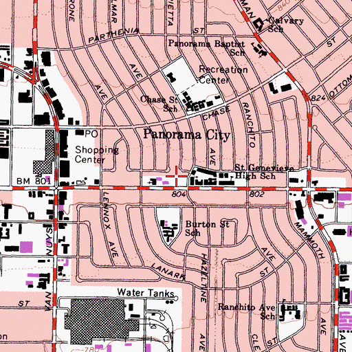 Topographic Map of Saint Genevieve's Catholic Church, CA