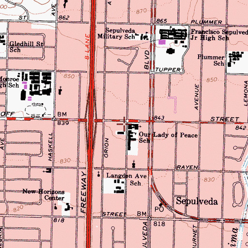 Topographic Map of Our Lady of Peace Catholic Church, CA