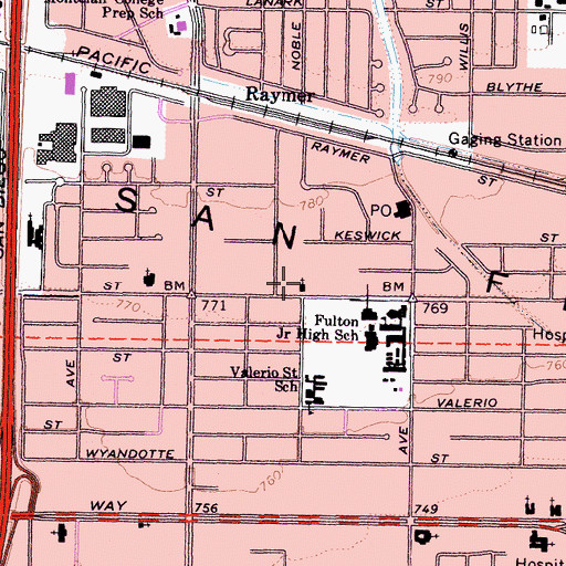 Topographic Map of Valley Mission Church, CA