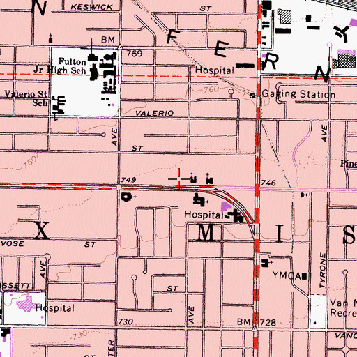 Topographic Map of Van Nuys Church of Christ, CA