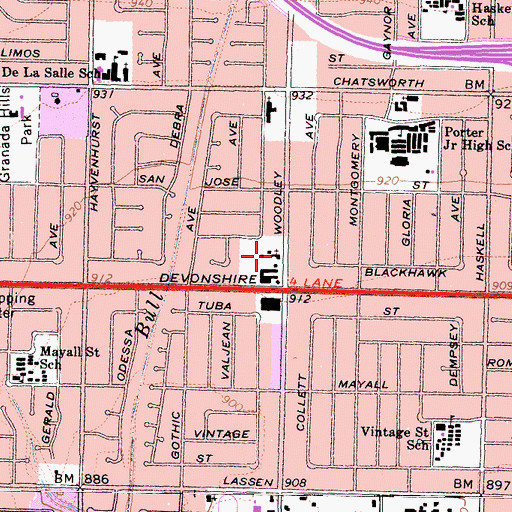 Topographic Map of Woodley Avenue Baptist Church, CA