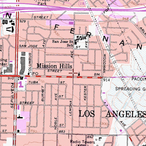 Topographic Map of Mission Hills Christian Church, CA