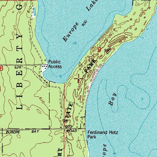 Topographic Map of Europe Bay Woods State Natural Area, WI