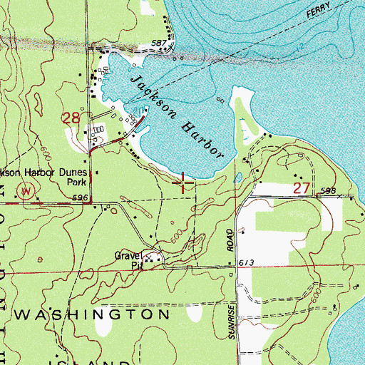 Topographic Map of Jackson Harbor Ridges State Natural Area, WI