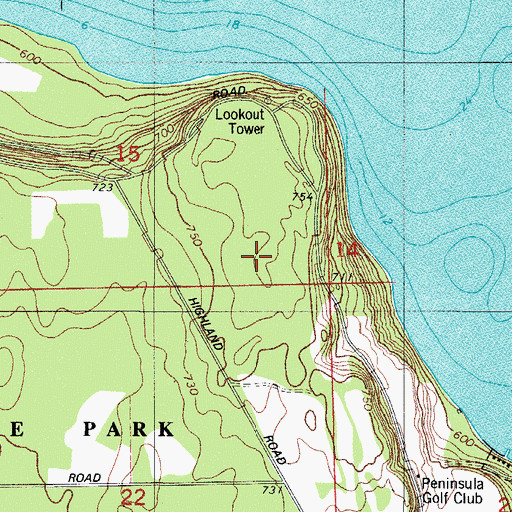 Topographic Map of Peninsula Park Beech Forest State Natural Area, WI
