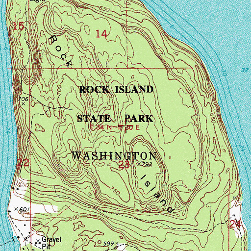 Topographic Map of Rock Island Woods State Natural Area, WI