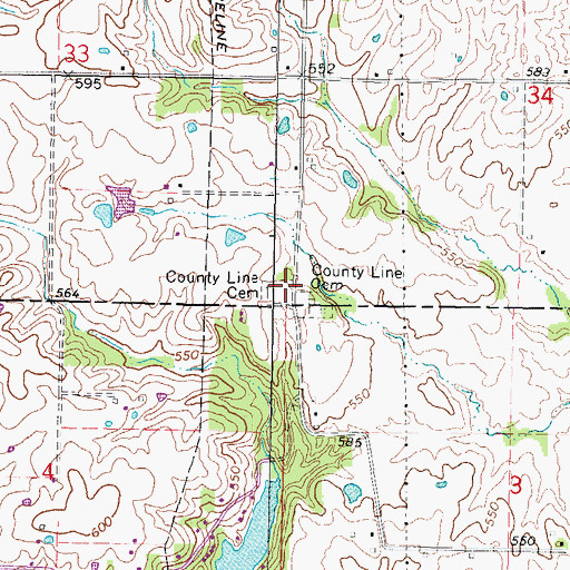 Topographic Map of County Line Cemetery, IL