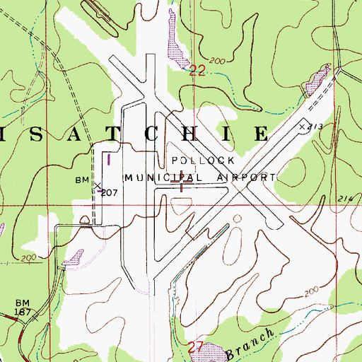 Topographic Map of Pollock Army Air Field (historical), LA