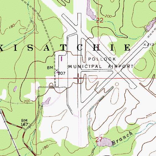 Topographic Map of Pollock Municipal Airport, LA